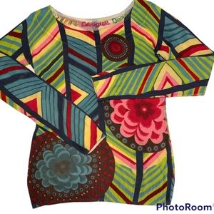 Desigual Striped Floral Pullover Light Sweater